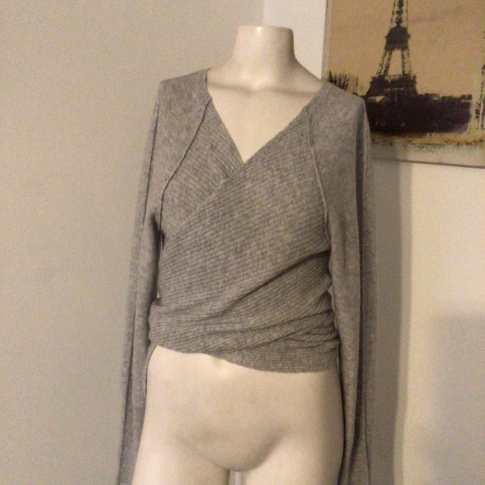 Duffy Cashmere Gray Wrap and Tie Sweater L